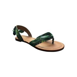 Thalia Sodi Joelyn Ankle Wrap Green Animal Print Sandals Size 6.5M New!